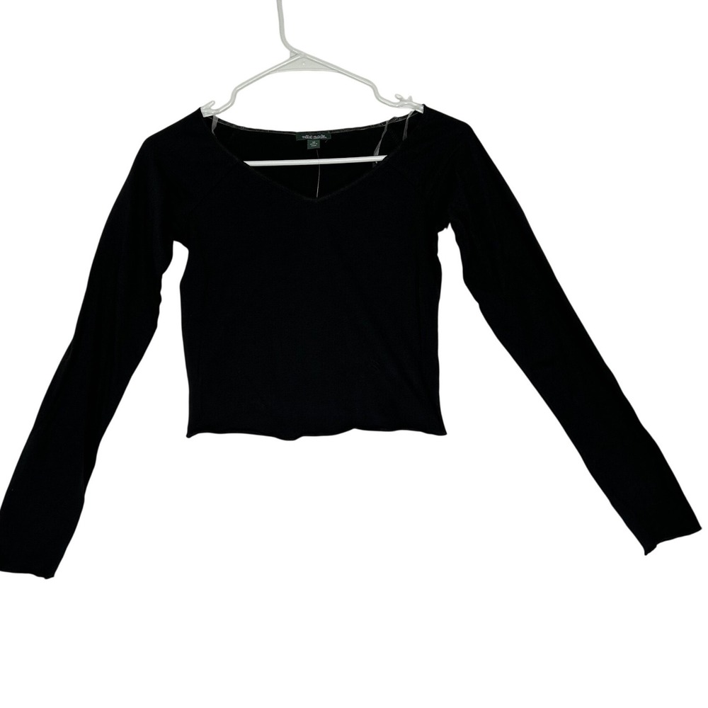 Target Wild Fable Black Long-Sleeved Crop Top Simple Hem‎ Women's Size XS NWT